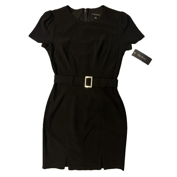 NWT City Studio Y2K Black Mini Dress Short Sleeve Belted Size 1 Crew Neck - Picture 1 of 8
